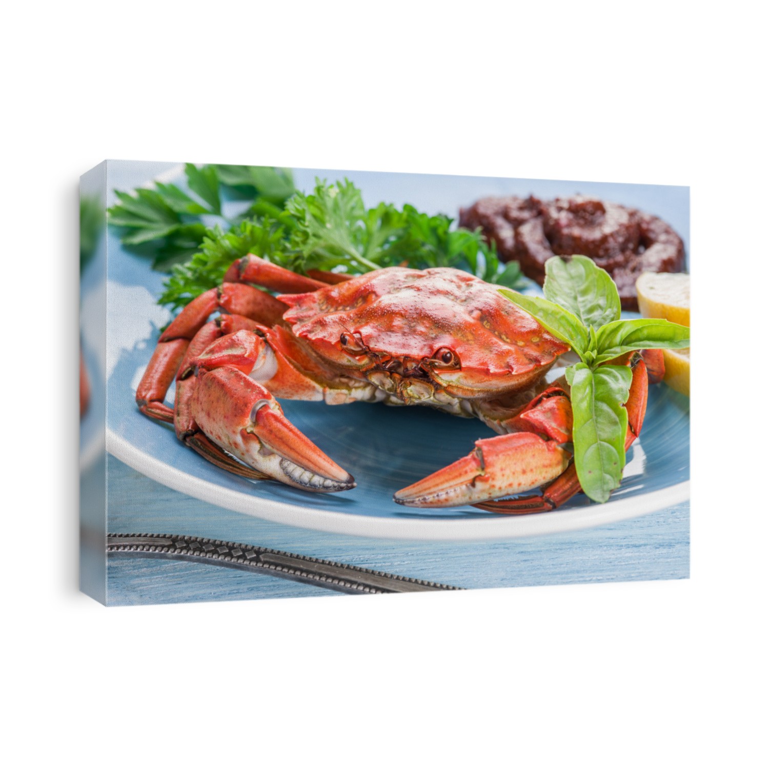 Seafood dish - cooked crab with lemon and herbs.