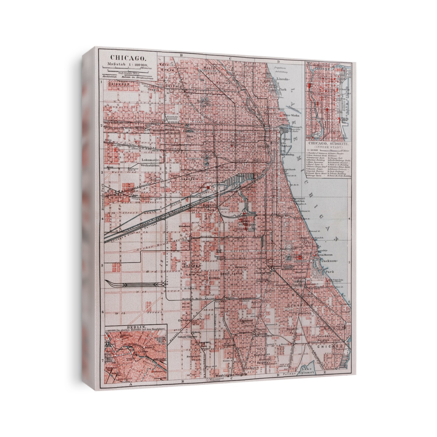 Vintage map of Chicago at the beginning of 20th century -  Picture from Meyers Lexicon books collection (written in German language ) published in 1906 , Germany.