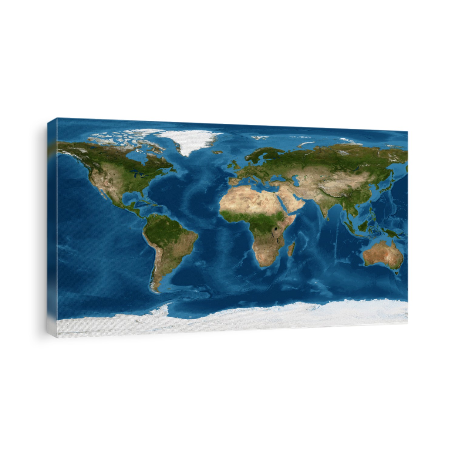 World map, Earth flat view. Detailed World physical map in satellite photo. Panoramic planet map with texture surface and ocean. Globe and planisphere theme. Elements of this image furnished by NASA.